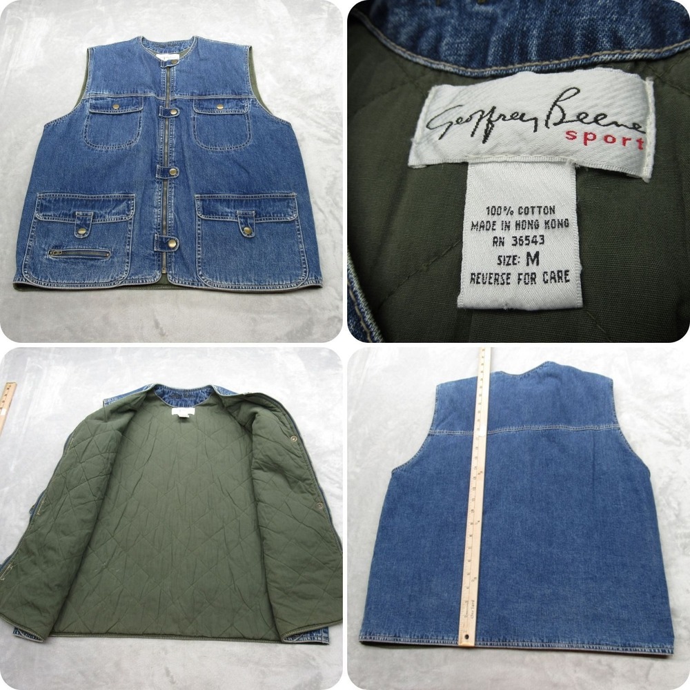 Geoffrey Beene Sport‎ Vest Mens Medium Blue Denim Chore Utility Quilt Lined VTG